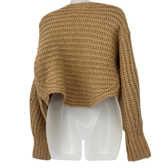 ANTHROPOLOGIE Rae Cropped Cardigan Tan Chunky Knit Sweater Oversized Size Small - Picture 8 of 11